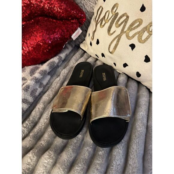 Sz10 nwot michael Kors Janice slide sandals w/logo bling black padded - Picture 4 of 8